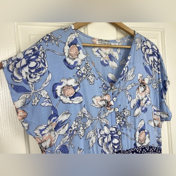 A Little Birdie Told Me Maxi Dress Blue Floral Long Boho Tassel Bells Size M 12 - Picture 3 of 10